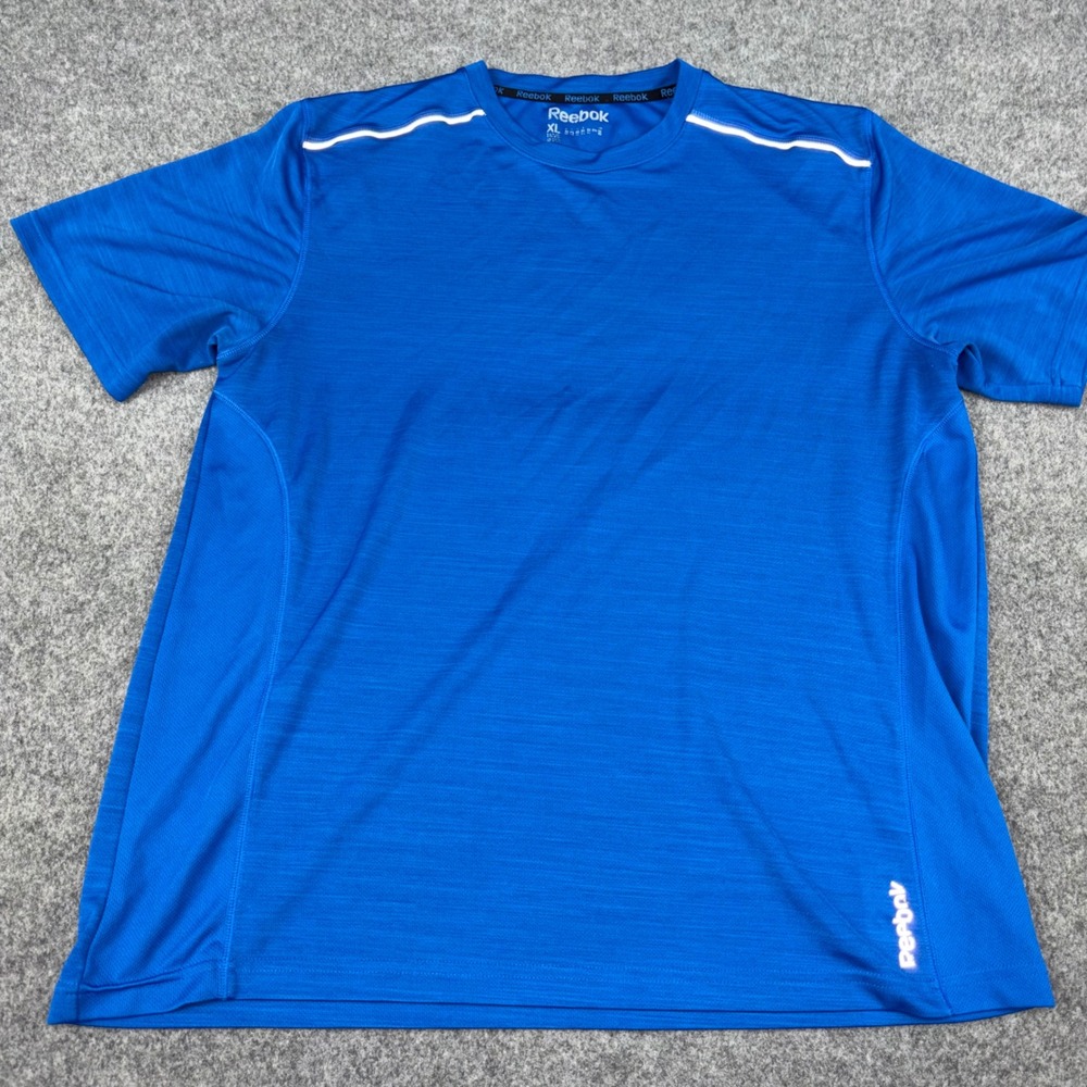Reebok PlayDry Athletic T Shirt Mens XL Blue Short Sleeve Gym Running Logo Top
